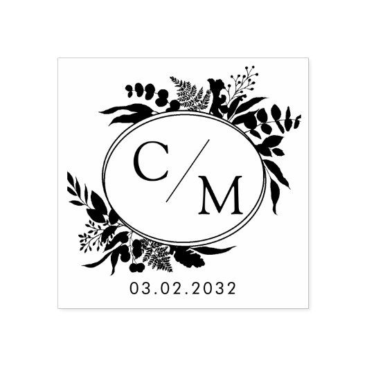 Elegant, Monogram, Line Art krans, bruiloften Rubberstempel (Afrduk)