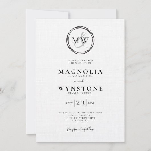 Elegant Monogram Linen Luxury Wedding Kaart (Voorkant)