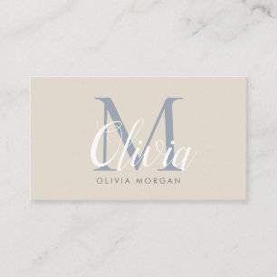 Elegant monogram logo beige blue professional visitekaartje