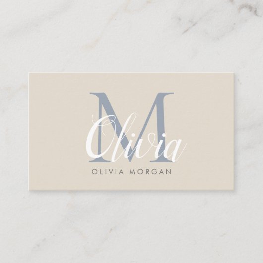 Elegant monogram logo beige blue professional visitekaartje (Voorkant)