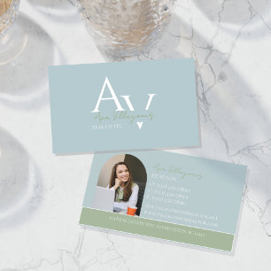 Elegant Monogram Logo Blauw en Groen Professional Visitekaartje