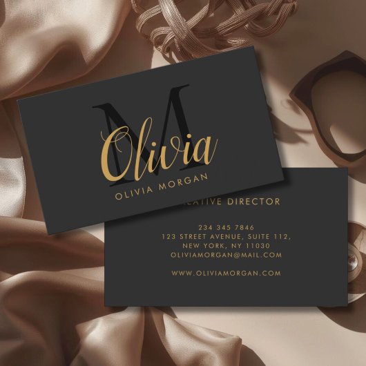 Elegant monogram logo gray black professional visitekaartje