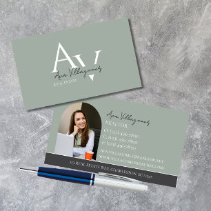 Elegant Monogram Logo Green Professional Visitekaartje