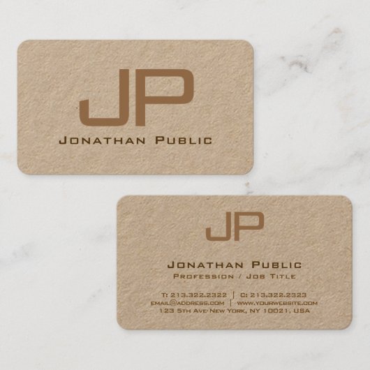 Elegant Monogram Luxe Premium Kraft Papier Visitekaartje (Voorkant / Achterkant)