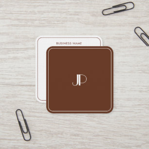 Elegant Monogram Luxe Premium Linnen Terracotta Vierkante Visitekaartje