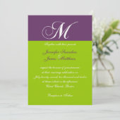 Elegant Monogram M Paarse Green Wedding Invitation Kaart (Staand voorkant)