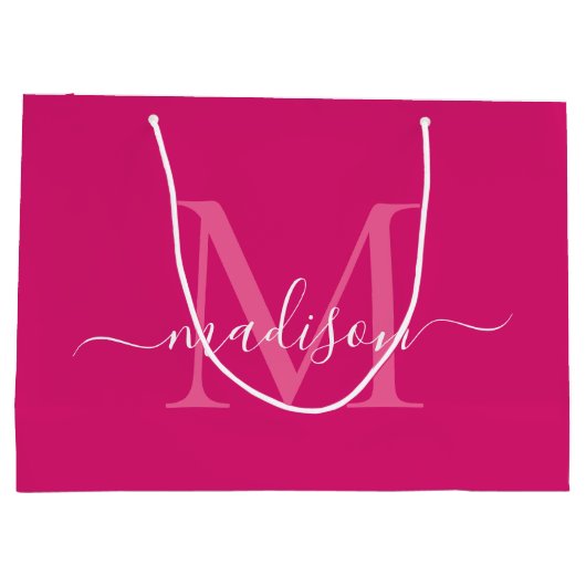 Elegant Monogram Magenta Roze Wit Elegant Script Groot Cadeauzakje (Achterkant)