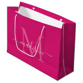 Elegant Monogram Magenta Roze Wit Elegant Script Groot Cadeauzakje (Voorkant Gekanteld)