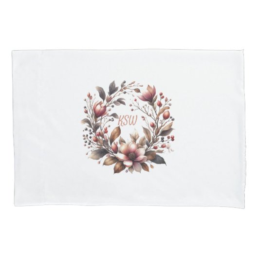 Elegant Monogram Magnolia Bloemenkrans Kussensloop (Voorkant)
