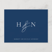 Elegant Monogram Marine Blauw Bruiloft Dank u Briefkaart (Voorkant)