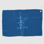 Elegant Monogram Marine Blauw Girly Chic Script Golfhanddoek (Horizontaal)