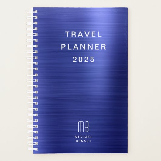 Elegant Monogram Marine Blauw Reizen Planner (Voorkant)