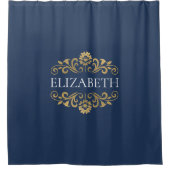 Elégant Monogram Marine Blue Gold Douche rideau (Devant)