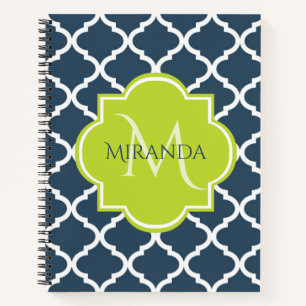 Elegant Monogram Marine Green Quatrefoil en Name Notitieboek