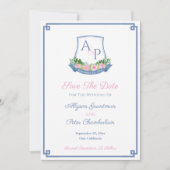 Elegant Monogram Marine Rozen Bruiloftsmantel Save The Date (Voorkant)