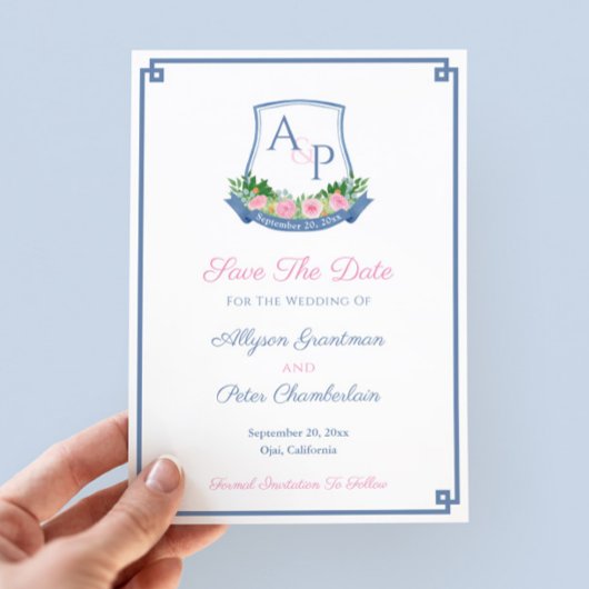 Elegant Monogram Marine Rozen Bruiloftsmantel Save The Date