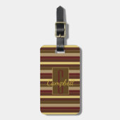 ELEGANT MONOGRAM MASCULINE BROWN STRIPE PATTERN BAGAGELABEL (Voorkant verticaal)