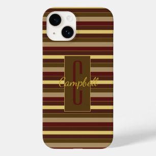ELEGANT MONOGRAM MASCULINE HORIZONTAL BROWN STRIPE Case-Mate iPhone 14 HOESJE