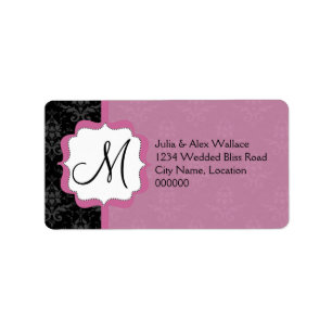 Elegant Monogram Mauve Damask Etiket
