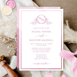 Elegant Monogram Mauve Pink Waterverf Wedding Kaart