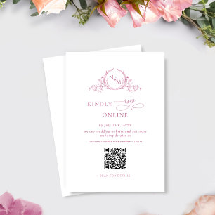 Elegant Monogram Mauve Roze QR Code Huwelijk RSVP Informatiekaartje
