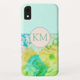 Elegant monogram met geschilderde groene voorjaars iPhone XR hoesje