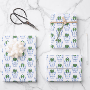 Elegant monogram met groene boog Kerstmis Inpakpapier Vel