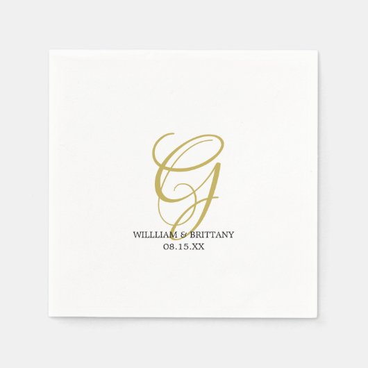 Elegant Monogram met Namen Trouwpapier Servet (Voorkant)