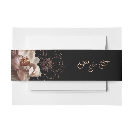 Elegant Monogram Midnight Floral Wedding Uitnodigingen Wikkel (Voorkant Voorbeeld)
