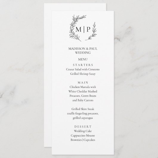 Elegant Monogram Minimalist modern Menu  (Devant / Derrière)