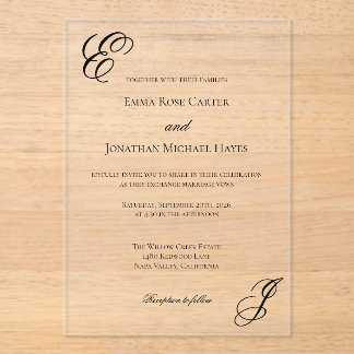 Elegant Monogram Minimalist Wedding Acryl Uitnodigingen