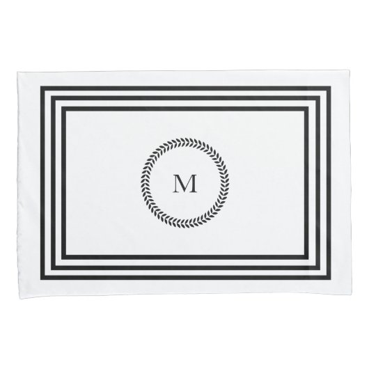 Elegant Monogram Minimalistisch Zwart Lijst Bedden Kussensloop (Voorkant-Rechts)