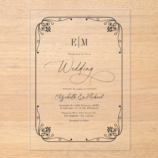 Elegant monogram minimalistische bruiloft acryl uitnodigingen (Voorkant)
