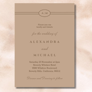 Elegant monogram minimalistische taupe bruiloft kaart