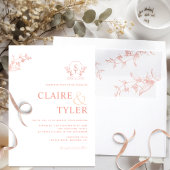 Elegant Monogram Modern Blush Roze, Perzik Bruilof Kaart