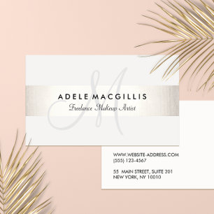Elegant monogram modern FAUX Silver Stripe White Visitekaartje