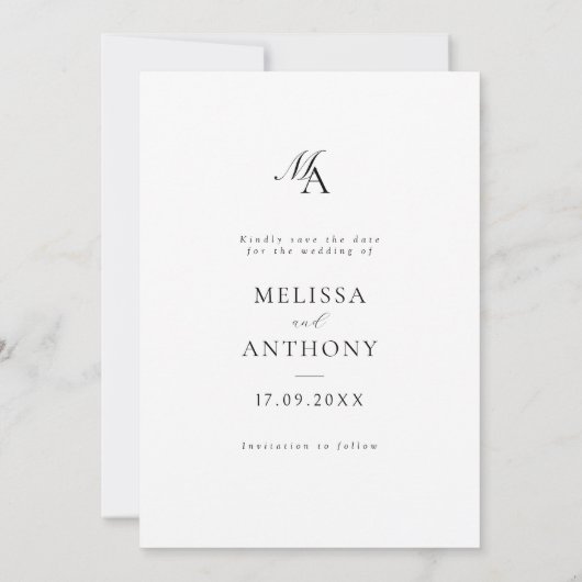 Elegant Monogram Modern Fotobruiloft Save The Date (Achterkant)