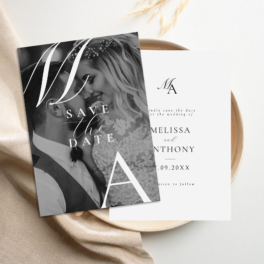 Elegant Monogram Modern Fotobruiloft Save The Date