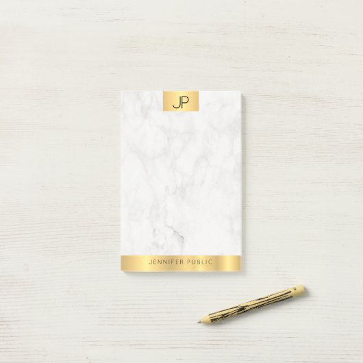 Elegant Monogram Modern Goud en Marmeren Vlak Post-it® Notes (Op bureau)