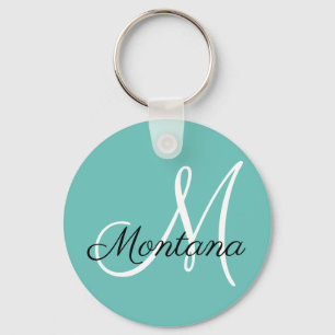 Elegant Monogram Modern Groen Blauw Wit Sleutelhanger
