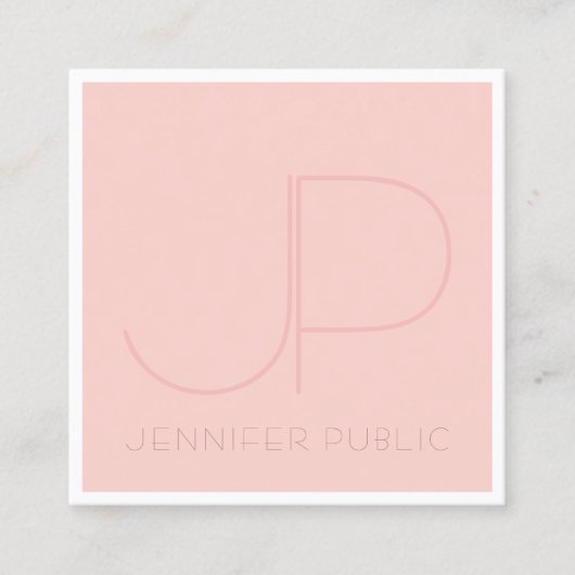 Elegant Monogram Modern Pink White Sjabloon Trendy Vierkante Visitekaartje
