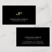 Elegant Monogram Modern Premium Black Gold Luxe Visitekaartje (Voorkant / Achterkant)