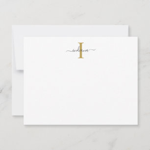 Elegant Monogram Modern Schrift Goud Grijs Notitiekaartje
