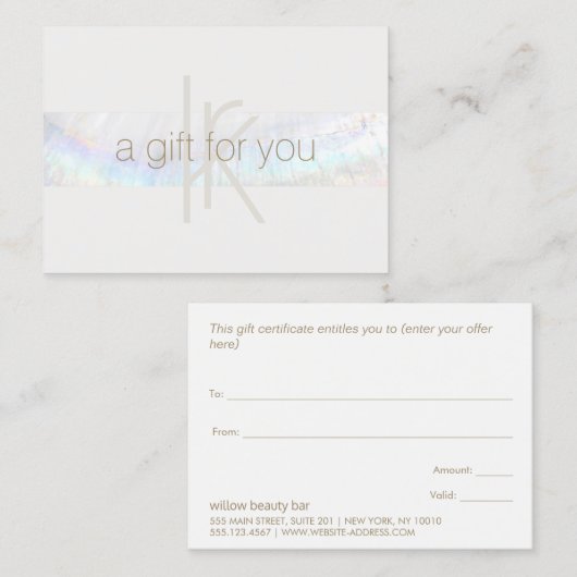 Elegant Monogram Modern Seashell Cadeaubon Visitekaartje (Voorkant / Achterkant)