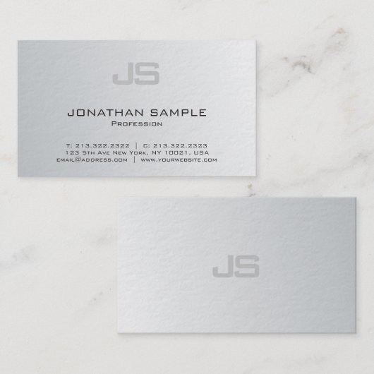 Elegant Monogram Modern Silver Design Luxe Visitekaartje (Voorkant / Achterkant)