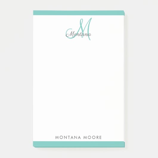 Elegant Monogram Modern Simple Girly Blauwgroen Po Post-it® Notes (Voorkant)