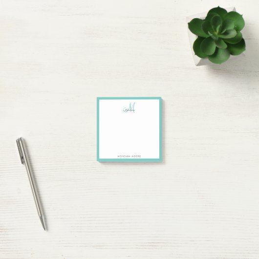 Elegant Monogram Modern Simple Girly Blauwgroen Post-it® Notes (Kantoor)