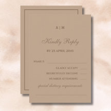Elegant Monogram Modern Taupe Huwelijk RSVP Kaart