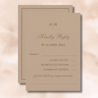 Elegant Monogram Modern Taupe Huwelijk RSVP Kaart