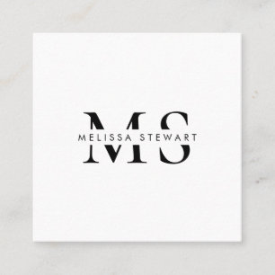 Elegant monogram modern zwart wit professional vierkante visitekaartje